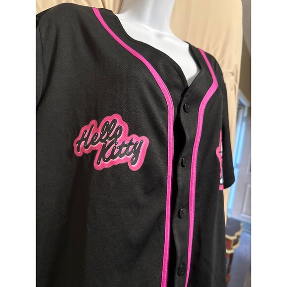 Hello Kitty Women's Pink & Black Button-Up Baseball Jersey Size XL - Picture 3 of 6